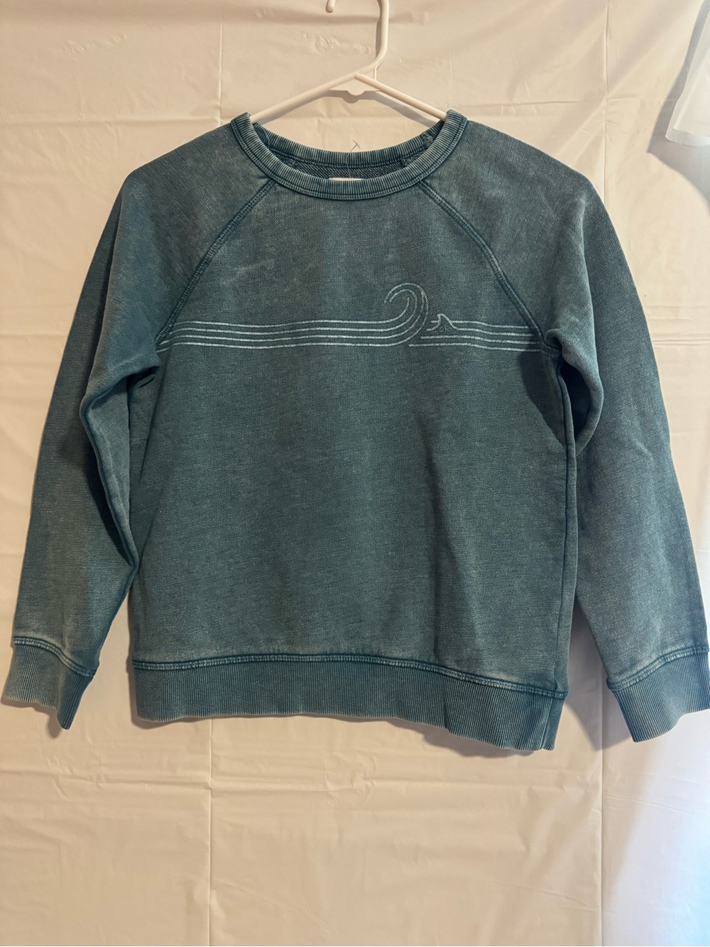 Kids Washed Teal Wave Graphic Crewneck Sweatshirt